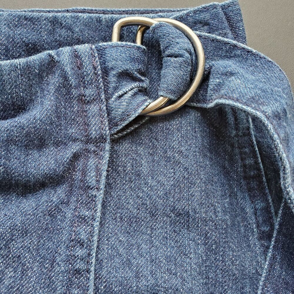Madewell Casual Wrap Skirt Size 2 Blue Denim Raw Hem Belted Above Knee - Picture 3 of 8